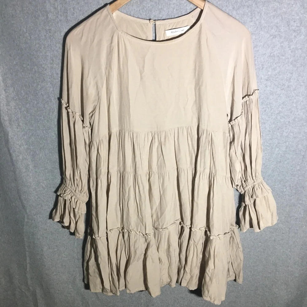 Womens Mustard Seed Dress Tiered Babydoll Long Sleeve Boho Beachy Cottage Core